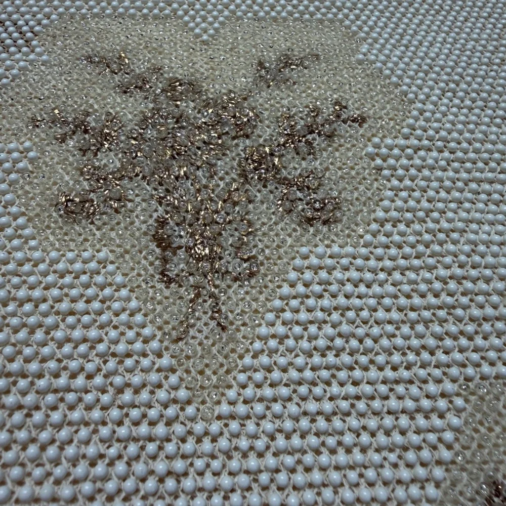 Vintage Lumured Beige Beaded Floral Handbag Gold Kiss Lock Evening Bag Hong Kong